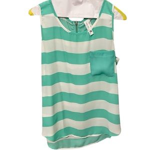 Pink owl mint green and white striped tank top